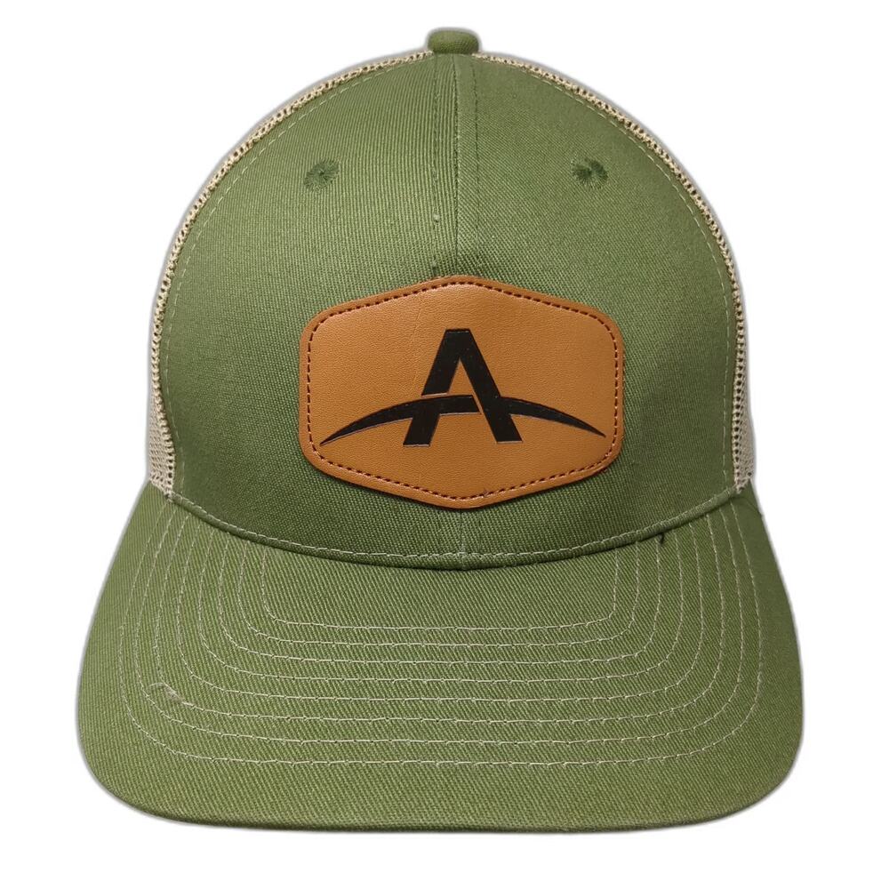 ATLAS Trucker Hat Green One Size Mesh Back Snapback Leather Patch Curved Brim
